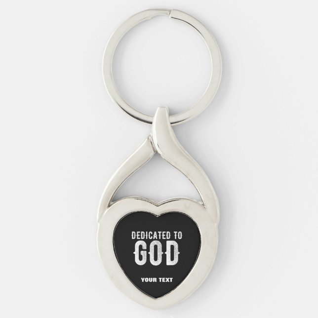 DEDIKERAD TILL GOD COOLA ANPASSADE VITTEXT TWISTED HEART SILVERFÄRGAD NYCKELRING (Framsidan)