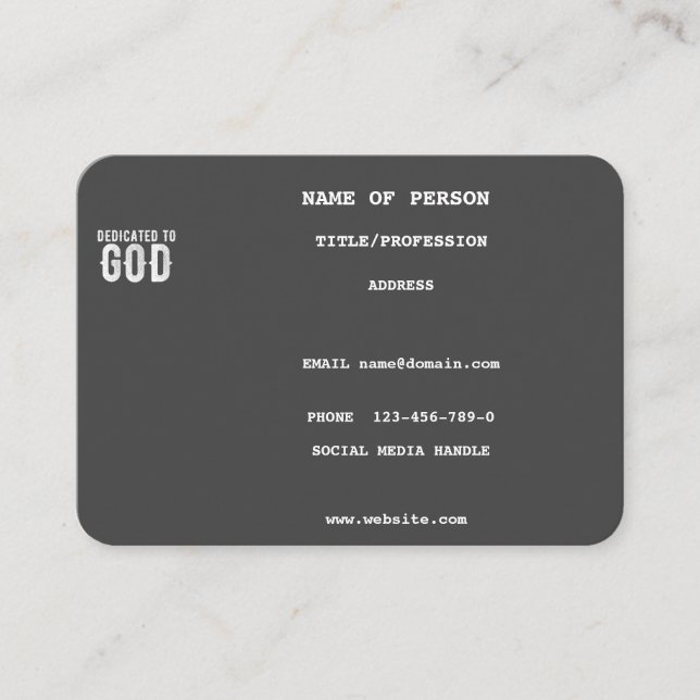 DEDIKERAD TILL GOD COOLA CUTE GRÅTT ANPASSNINGSBAR VISITKORT (Framsida)