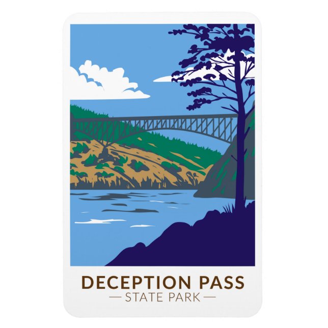 Dedition Pass State Park Bridge Washington Retro Magnet (Vertikal)