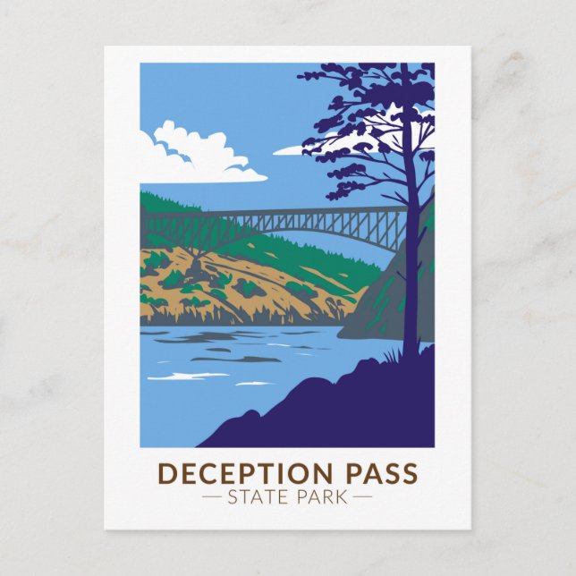 Dedition Pass State Park Bridge Washington Retro Vykort (Framsida)