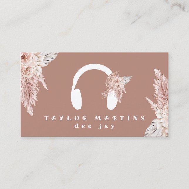 Dee jay boho Blommor Bruna bakgrund Visitkort (Framsida)