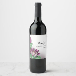 Deeep Purple King Protea Akvarellkonst Vinflaska Etikett