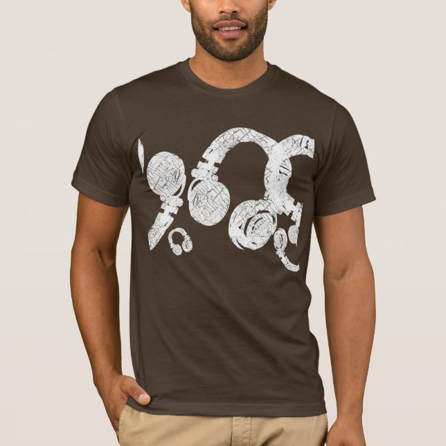 Deejay dj D.J. white head/telefoner . musik inspir T Shirt (Framsida)