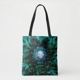 Deep Aqua Blue Flower Tote Bag Tygkasse