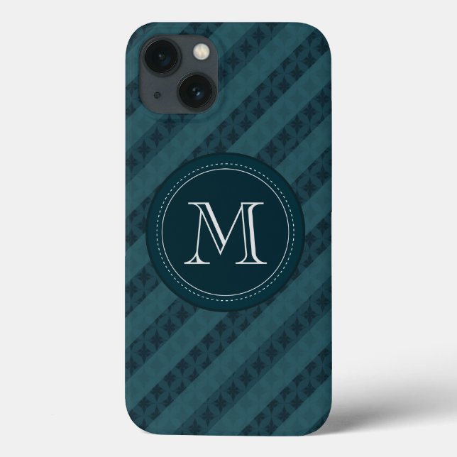 Deep Aqua Navy Blue Anpassningsbar Monogram iPhone (Baksida)