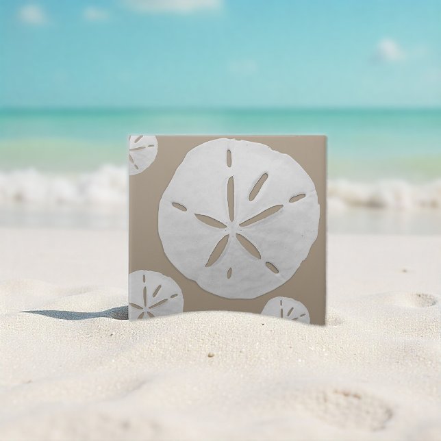 Deep Beige & White Tropical Beach Sand Dollar Kakelplatta (Skapare uppladdad)