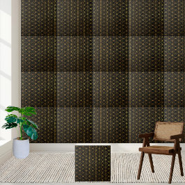 Deep Black and Shimmering Guld Flower of Life Tile Kakelplatta
