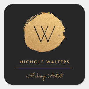 Deep Black Faux Foil Guld Guld Monogram Business Fyrkantigt Klistermärke