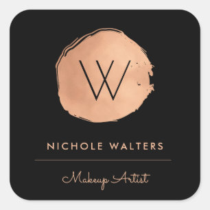 Deep Black Faux Foil Ro Guld Monogram Business Fyrkantigt Klistermärke
