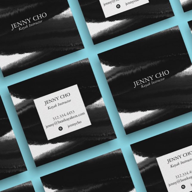 Deep Black Inky Paint Rand Bold Brushstroke Fyrkantigt Visitkort (Skapare uppladdad)