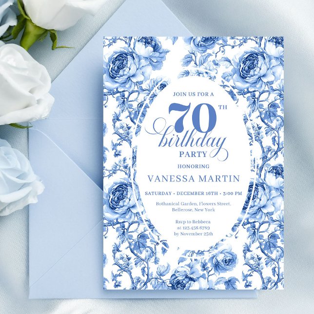 Deep Blue 70-års födelsedags Elegant Festinbjudan Inbjudningar (Deep Blue 70th Birthday Elegant Party Invitation)