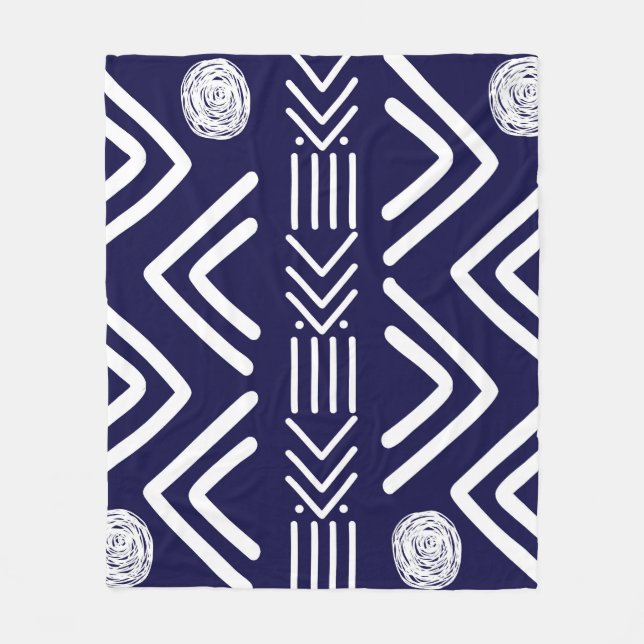 Deep Blue African Bogolan Fleece Blanket (Framsidan)