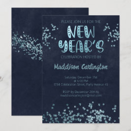 Deep Blue and Glitter stars nyår Party Inbjudningar