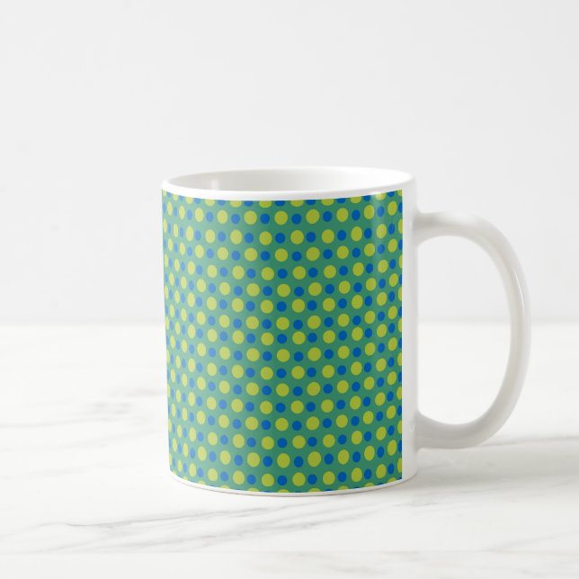 Deep Blue and Neon Grönt Polka dots on Emerald Kaffemugg (Höger)