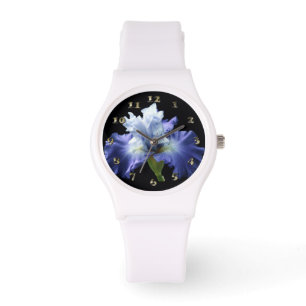 Deep Blue and White Iris Armbandsur
