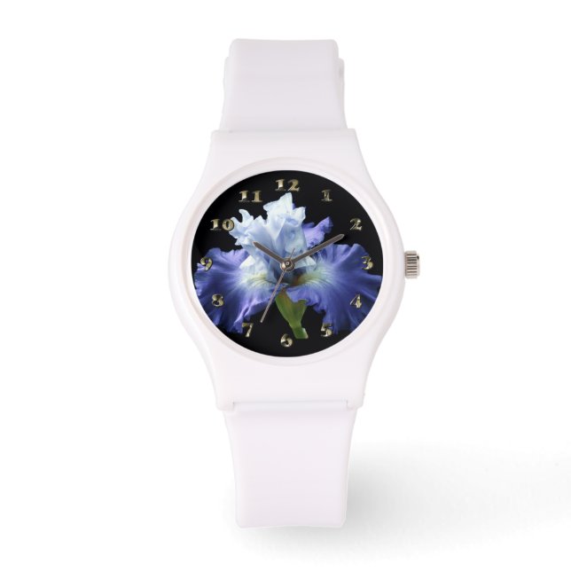 Deep Blue and White Iris Armbandsur (Framsida)