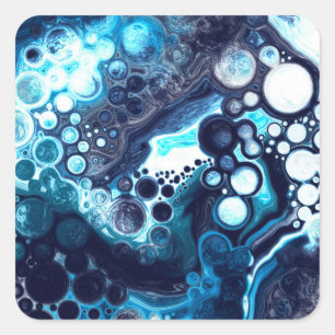 Deep Blue and White Marble Fluid Art Fyrkantigt Klistermärke