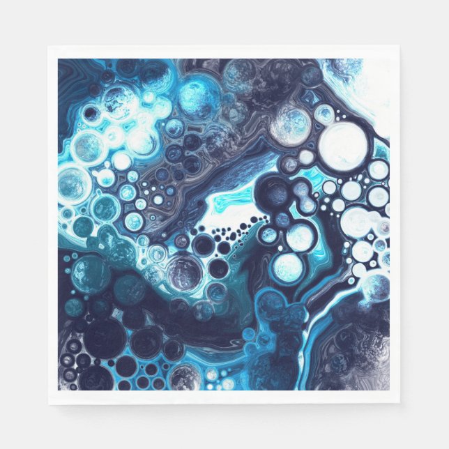 Deep Blue and White Marble Fluid Art Pappersservett (Framsidan)