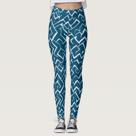 Deep Blue and White Meander Mönster | Modern maze Leggings