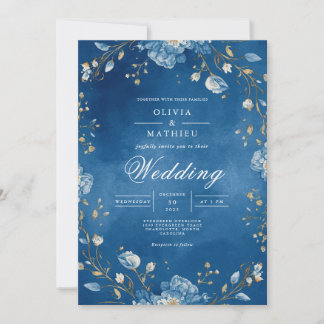Deep Blue Blommigt Arch Bröllop Inbjudningar