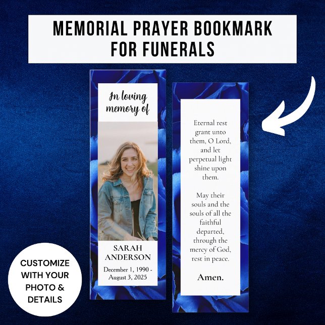 Deep Blue Blommigt Memorial Prayer Card Bookmark (Skapare uppladdad)
