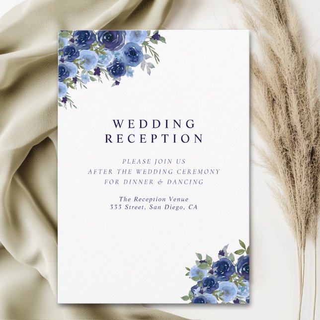 Deep Blue Boho Florals – Rustic Wedding Tilläggskort (Skapare uppladdad)