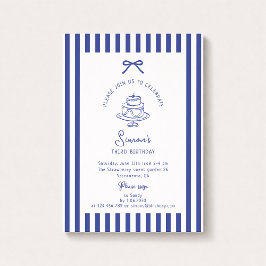 Deep Blue Bow, Stripe Blue-födelsedagsinbjudan Inbjudningar