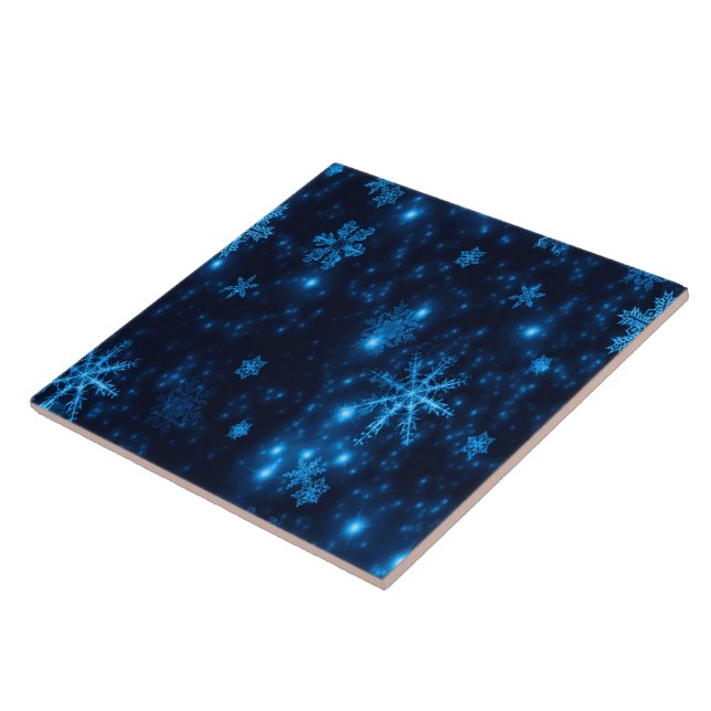 Deep Blue & Bright Snöflingor Ceramic Tile Kakelplatta (Sidan)