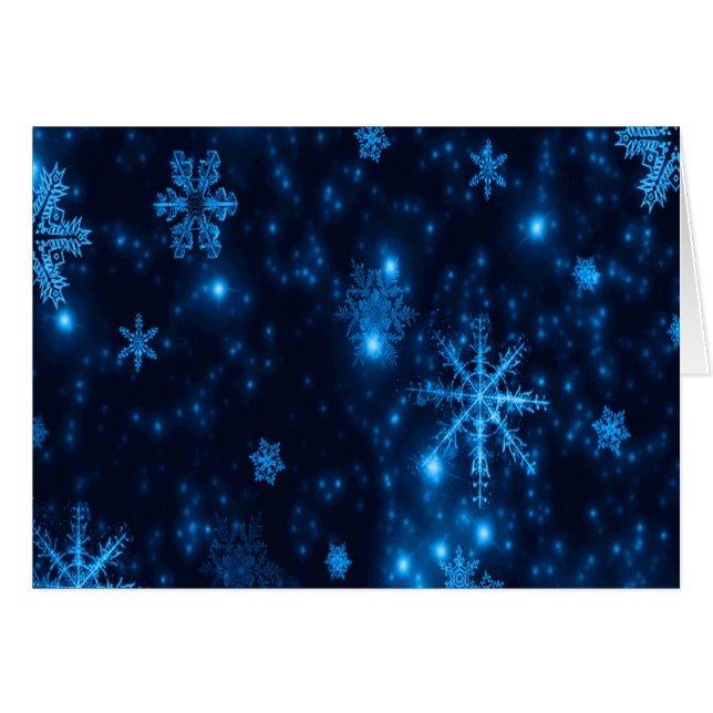Deep Blue & Bright Snöflingor Greeting Card Hälsningskort (Framsidan Horizontal)