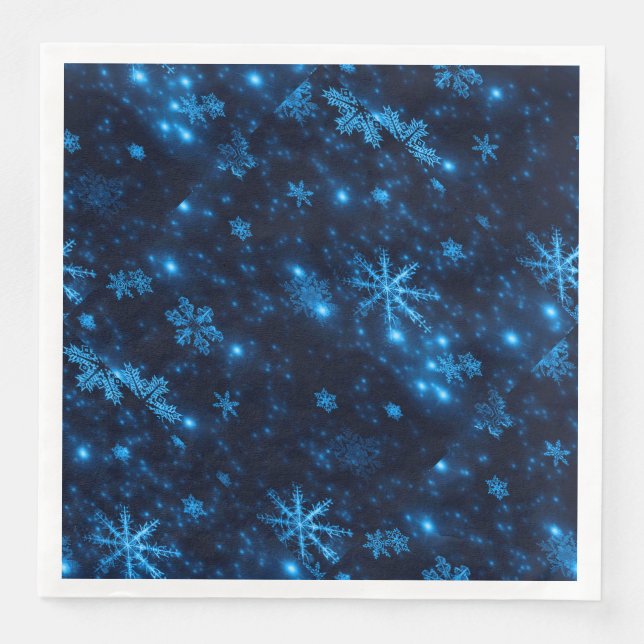 Deep Blue & Bright Snöflingor Papper Napkins Pappersservett (Framsida)