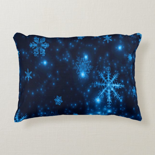 Deep Blue & Bright Snöflingor Polyester Pillow Prydnadskudde (Framsidan)