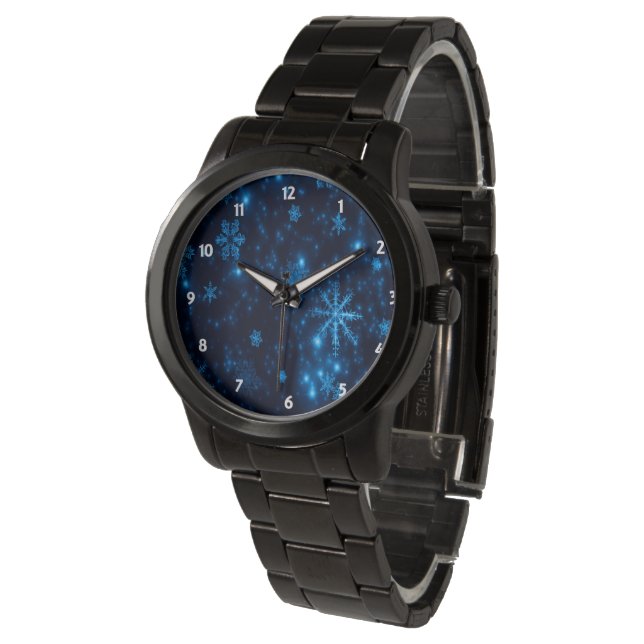Deep Blue & Bright Snöflingor Unisex Black Watch Armbandsur (Vinklad)