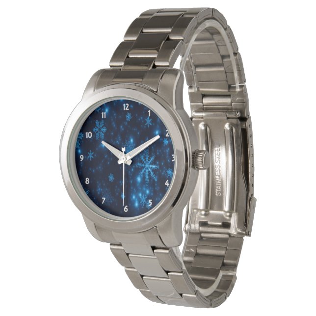 Deep Blue & Bright Snöflingor Unisex eWatch Watch  Armbandsur (Vinklad)