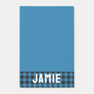 Deep Blue Buffalo Check White Namn Post-it Block