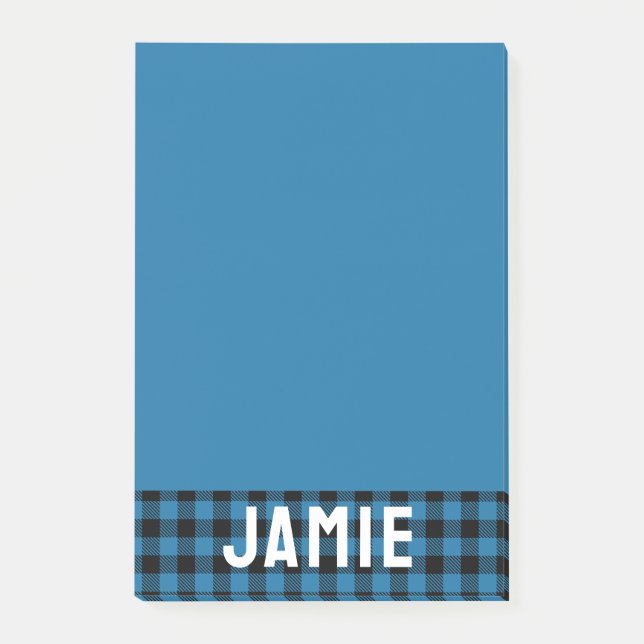 Deep Blue Buffalo Check White Namn Post-it Block (Framsida)