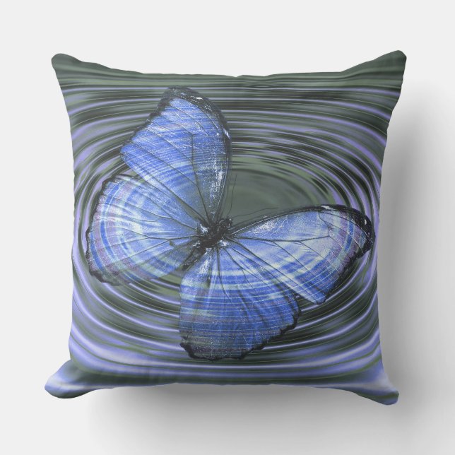 Deep Blue Butterfly Ripples Kudde (Framsida)