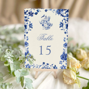 Deep Blue Chinoiserie Vintage Blommigt Bröllop Bordsnummer
