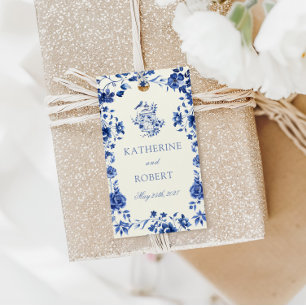 Deep Blue Chinoiserie Vintage Blommigt Bröllop Presentetikett