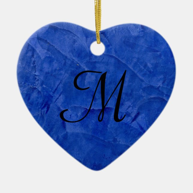 Deep Blue Faux Stone Monogram Heart Ornament (Framsidan)