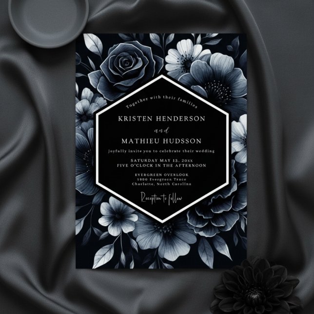 Deep Blue Floral Opulence Wedding Inbjudningar (Skapare uppladdad)