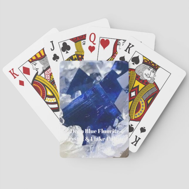 Deep Blue Fluorite Crystal & Flake Calcite Casinokort (Baksidan)