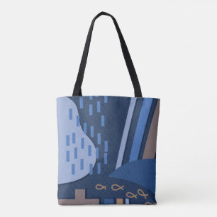 Deep Blue Geometry Tote Tygkasse