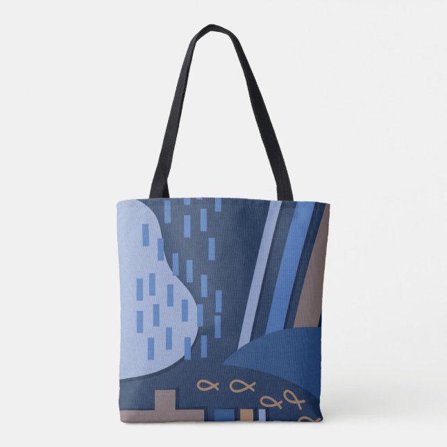 Deep Blue Geometry Tote Tygkasse (Baksida)