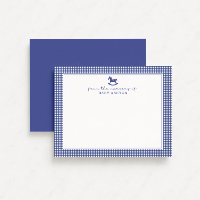 Deep Blue Gingham Boy Nursery Note Card Meddelande (Skapare uppladdad)