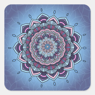 Deep Blue Glow Mandala ID361 Fyrkantigt Klistermärke