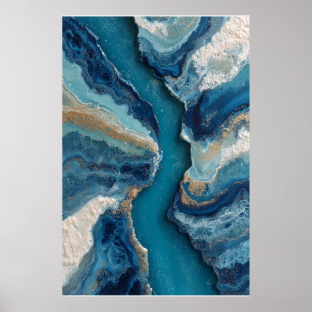 Deep Blue Gold Vein Ocean Abstract Poster (Framsidan)