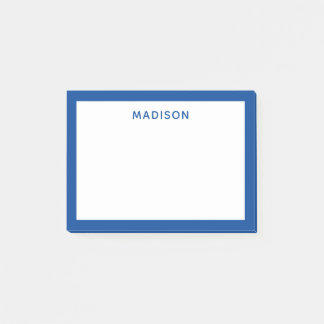 Deep Blue Gräns Modern Monogram Namn Post-it Block