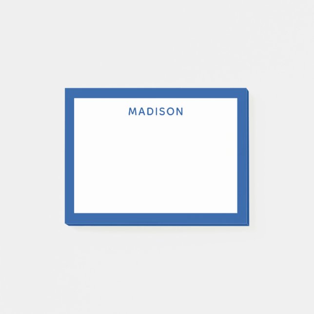 Deep Blue Gräns Modern Monogram Namn Post-it Block (Framsida)