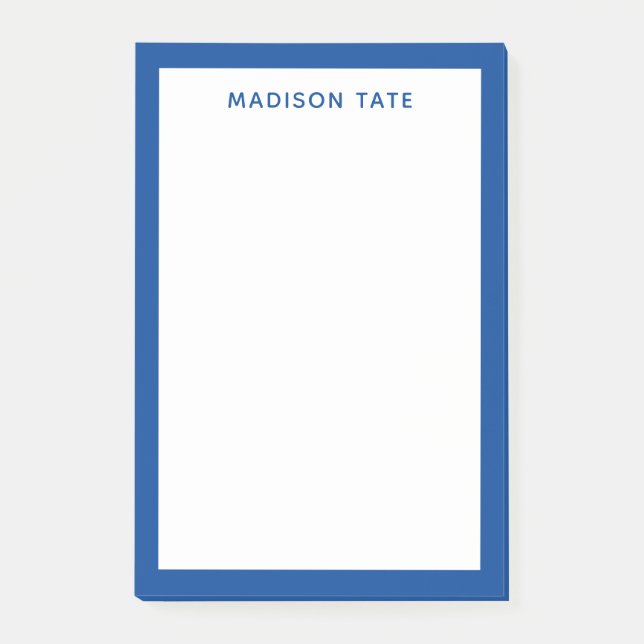 Deep Blue Gräns Modern Monogram Namn Post it Note Post-it Block (Framsida)