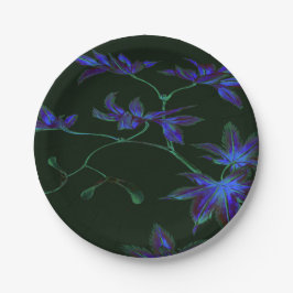 Deep Blue & Grönt Japansk Blommigt Papprare Tallri